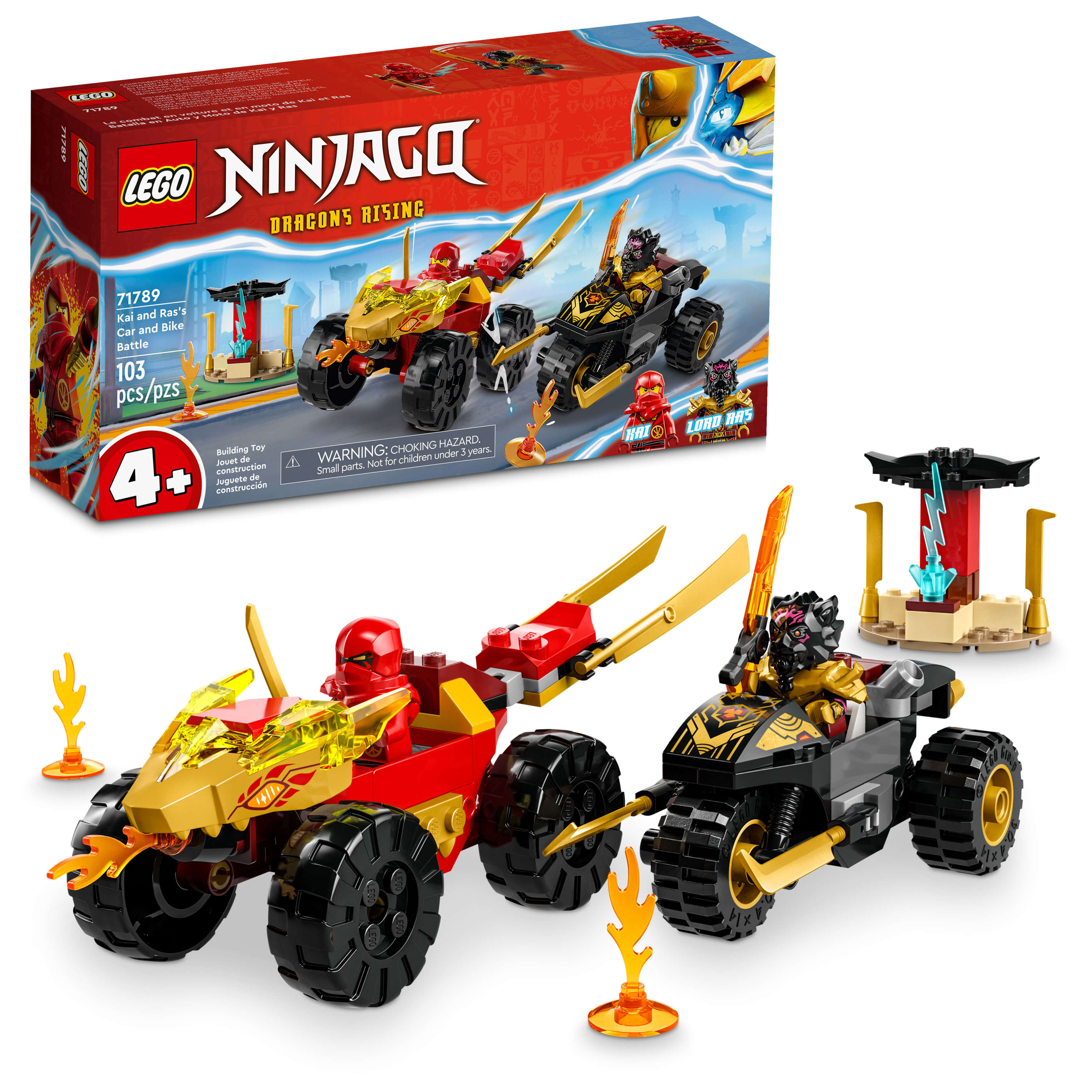 LEGO� NINJAGO� Kai and Ras�s Car and Bike Battle 71789 Building Toy Set (103 Pieces)